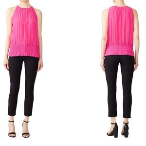 NYC Designer Ramy Brook Lauren Sleeveless Ruched Top in Bright Pink